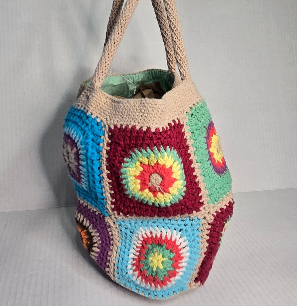 Urban Outfitters Daisy Crochet Mini Tote Granny Square Boho Patchwork Small - Picture 5 of 15